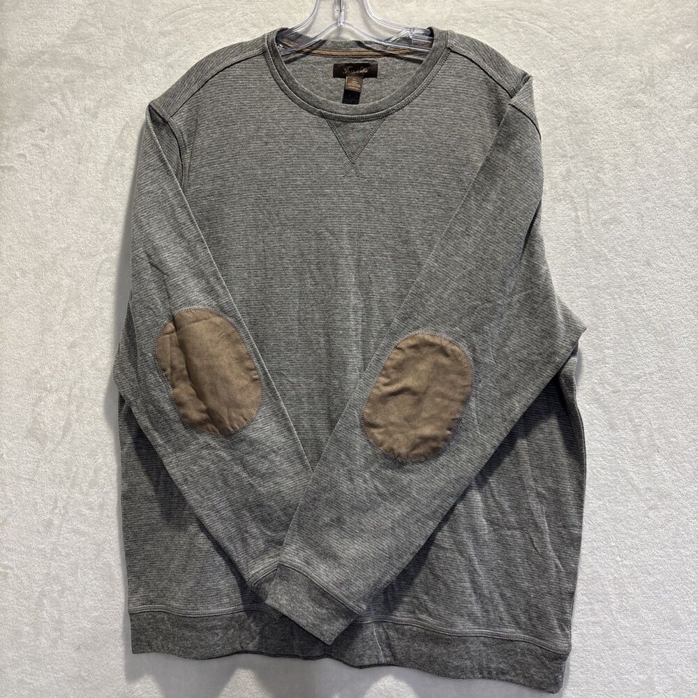 Tasso Elba Men's Long Sleeve Striped Pullover Sweatshirt Suede Elbows Grey XL